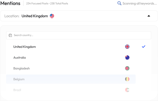 Location filter UI showing region-based post targeting